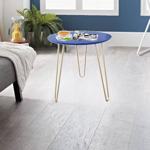 IFJA Round Coffee Tea Table with Metal Legs and blue Top, 40x40x45cm - Image 2