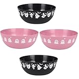 AUECOOME 4 Pieces halloween bowls for candy large - Plastic Trick or Treat Bowls, Reusable Serving plastic bowl for Halloween Party Supplies (Black Pink)