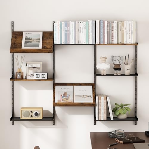 GILLAS Wall Mounted Floating Shelves, 8 Tier Wall Mounted Storage Shelves, Industrial Rustic...