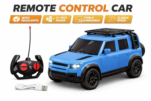 Image of TEC TAVAKKAL Remote Control Car for Kids & Adults, 50 Km /h High Speed RC Car with LED Headlights, 60+ Feet Range, Type-C Rechargeable Off-Road SUV Toy Car, 4 Direction Control (Blue)