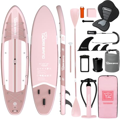 TIGERXBANG Inflatable Stand Up Paddle Board SUP Board with Seat 11x34 x6 Wide Paddleboard for Adults & Youth - All Skill Levels Pink