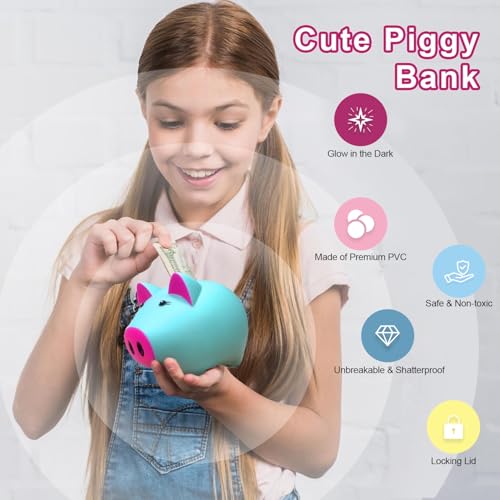 Image of Piggy Bank for Kids, Piggy Bank for Boys, Glow in the Dark | Glow in the Dark Plastic Piggy Bank, Coin Bank Suitable for Boys and Girls