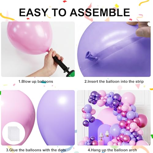 Image of Pink and Purple Balloons Garland Arch Kit, Metallic Pink and Purple Latex Balloons for Girl Women Birthday Bridal Baby Shower Party Decoration