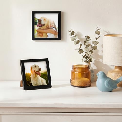 Image of Americanflat 3x3 Picture Frame with Polished Crystal-Clear Glass - Streamline Collection - Thin Border Square Frame for Tabletop Display - Easel Stand Included - Black