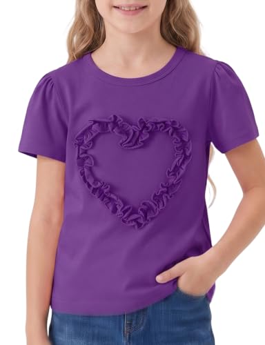 Image of Noomelfish Girls Ruffle Heart T-Shirts Cute Short Sleeve Tee Tops (3-12 Years)