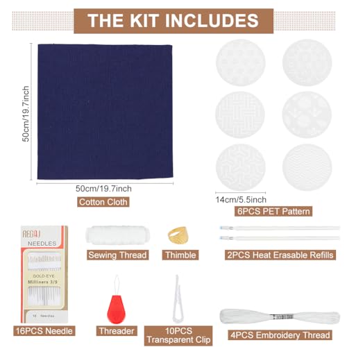Image of WEBEEDY DIY Sashiko Placemat Kit with Traditional Japanese Sashiko Template Embroidery Fabric Patterns Table Mats Needlework Art Craft Kit with Instructions for Home Kitchen Dining Table Decor