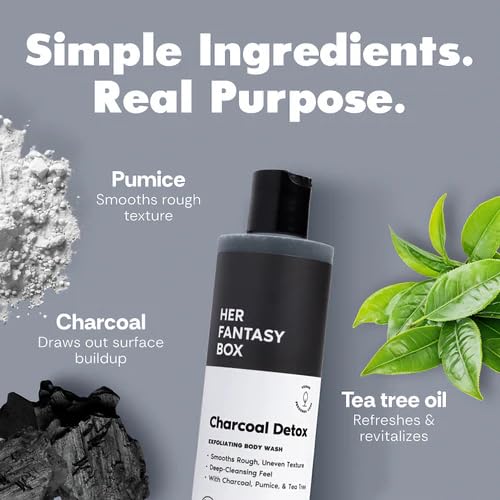Image of Her Fantasy Box | Charcoal Detox Exfoliating Body Wash - Activated Charcoal & Pumice Deep Cleanser with Tea Tree & Eucalyptus, Refreshing Exfoliation for Smoother Skin, Vegan & pH Balanced (8 oz)