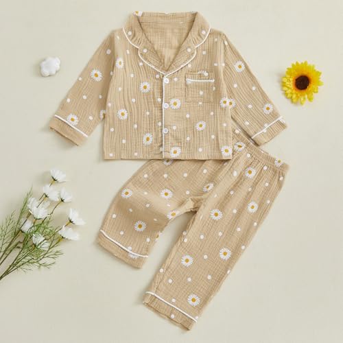 Kaipiclos Baby Girl Clothes Set Toddler Infant Girls Button-down Shirt Top Linen Pants 2PC Daisy Outfits 12 18 24 Month 3T 4T3