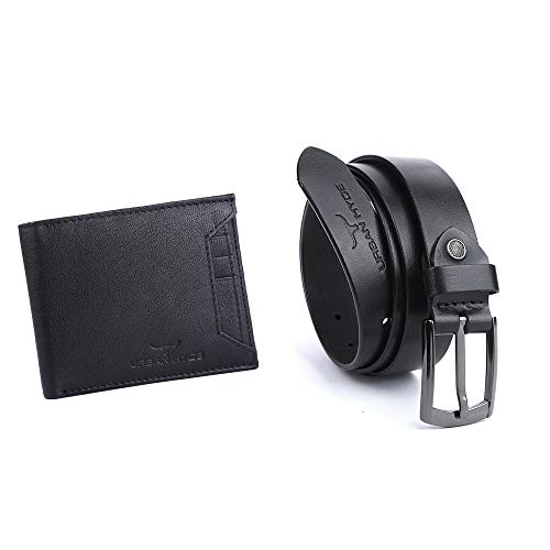 Image of URBAN HYDE Premium Genuine Leather Wallet and Belt Combo for Men | Leather Wallet & Belt Gift Set | Stylish Men's Leather Gift Combo for Birthday, Anniversary, Office & Daily Use | Black