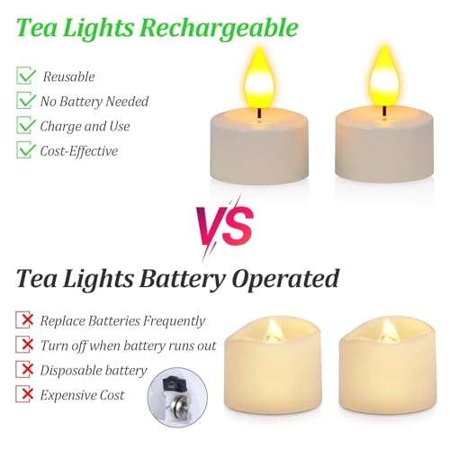 SoulBay Flameless Candles with Remote Control Timer & Charging Base, 12pcs USB Rechargeable Battery LED Tea Lights Candles Small Votive for Lantern Pool Mantle Weddings Emergency Christmas Decorative - Image 5