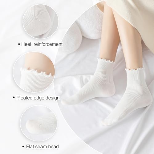 6 Pairs Ruffle Socks for Women Girls,Casual Cute Ankle Socks Breathable Knit Cotton Warm Soft Frilly Crew Socks2