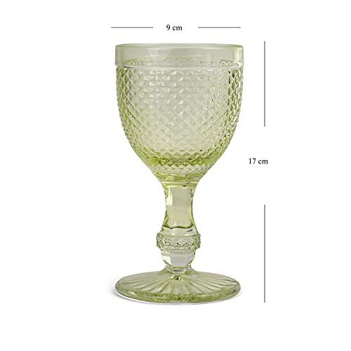 Image of Pure Home and Living Set of 6 Green Dotted Wine Glasses