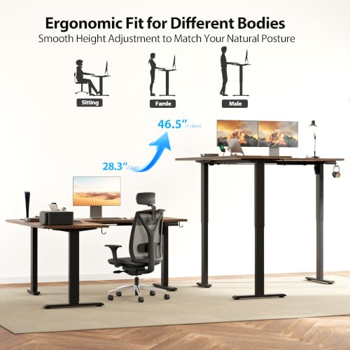 Image of Agilestic L Shaped Standing Desk 63 x 55 inch Adjustable Height, Electric Corner Standing Desk, Sit Stand Computer Table with Splice Board, Vintage Brown