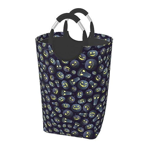 別のカボチャのダークブルーの背景 ット ハンドル付き 洗濯かご おもちゃ 収納オーガナイザー 折りたたみ式バケツ 洗濯箱 汚れた衣類バッグ 自宅 バスルーム 寝室 寮用