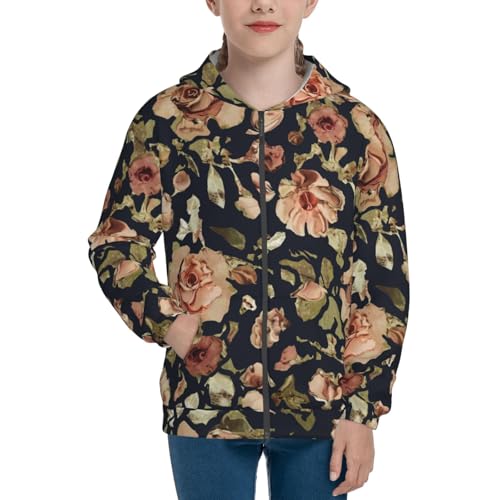 Trendy Blooming Rose Kid Hoodies Boys Zip Up Sweatshirts Girls Pullover with Pocket3