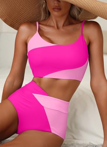 Image of Herseas Women 2 Piece High Waisted Bikini Sets Color Block Popular Swimsuit 2026 Summer Beach Best Bathing Suits