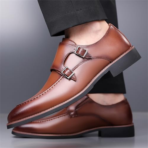Men's Genuine Leather Slip On Double Monk Strap Loafer Shoes Low Heel Non Slip Cap Toe Business Casual Shoes for Formal Office Weddings Parties Daily4