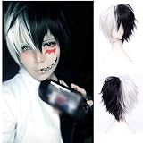 Dai Cloud Mens Half Black Half White Wig Short Layered 2 Tone Cosplay Costume Hairs Heat Resistant Synthtic Wig Unisex(Black and White)
