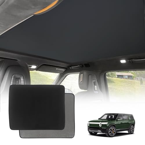 Image of BestEvMod Foldable Roof Sunshade Compatible with 2022-2025 2026 Rivian R1S Accessories Upgraded Heat Reflective Tech Accessories Sunroof Reflective Sun Shade(Front Only Black)