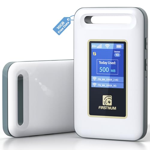 FIRSTNUM M4 4G LTE Mobile Hotspot, Portable WiFi Hotspot for Travel, No SIM Card or Contract Required, Pocket WiFi Device for RV & Outdoor Use, Connect Up to 10 Devices, 10GB Free US Data