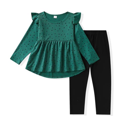 Image of Toddler Girl Clothes Ruffle Long Sleeve Heart Print Tops and Pants 2PC Little Girl Winter Outfits Size (4-7T)