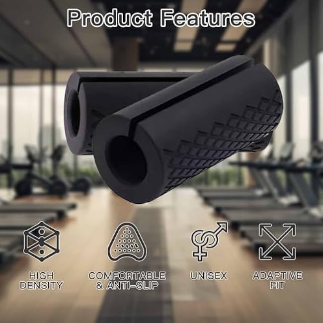 Thick Dumbbell & Barbell Grips for Weightlifting - High-Density Silicone Rubber, Non-Slip Gym Grips for Muscle Growth, Hand Stress Relief, Arm Blaster Adapter (1 Pair)