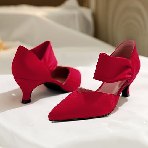 Image of RIBONGZ Kitten Heels for Women Closed Toe Comfortable Low Heels Pointed Toe Sexy Slip on Pumps Bridal Party Dressy Shoes