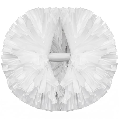 WILLBOND 12pcs Cheerleading Pom Poms Bulk Metallic Foil Cheerleader Pompoms with Baton Handle for 2026 Soccerball Basketball Cheering Squad Team Game Sports Dance Party Spirit (White)