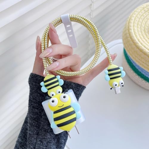 Image of Protective Charger Case for iPhone 18W 20W iPhone 15 14 13 12 11 Pro Max Charging Cable Charger Protective Cover Data Cable Protective Sleeve -(Yellow BEE)