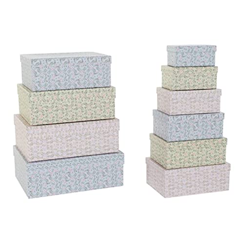 DKD Home Decor Set de Cajas Organizadoras Apilables Flores Cartón (43,5 x 33,5 x 15,5 cm)