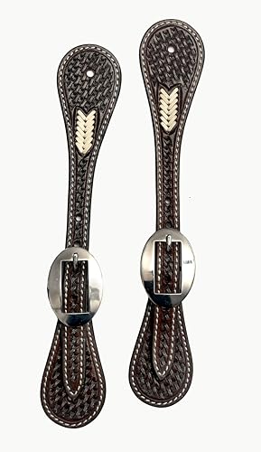 BLACK HOOF Leather Spur Strap Basket Tooled Design with Rawhide Weaving | Adjustable Single Ply Spur Strap| Western Style Equestrian Accessories | Durable and Stylish Men's and Women's Spur Straps