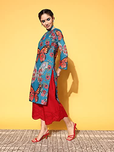 Image of Womanista Women's Polyester Straight Fit Straight Print Parade Kurta