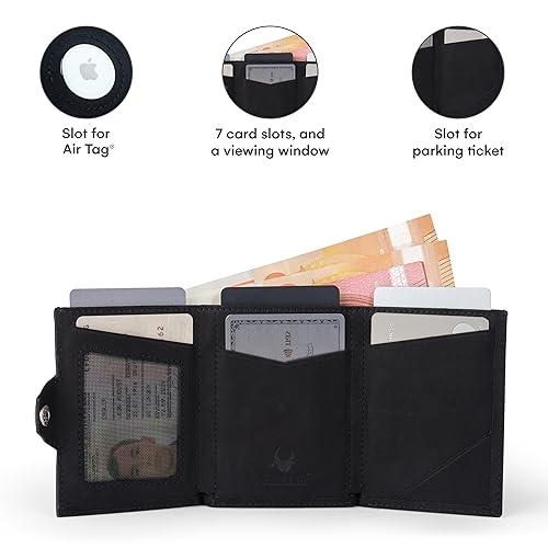 DONBOLSO Wallet Air I Slim AirTag Wallet with Apple AirTag Holder I Stylish Leather Card Holder with RFID Protection I For Men and Women I Holds up to 11 Credit Cards I Vintage Black4