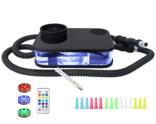 Hookah Set with Everything Portable, LED Hookah with 15 Hookah Tips Disposable and Remote, Travel Hookah with Hookah Hose, Hookah Bowl, Shisha Hookahs and Accessories for Hookah Starter