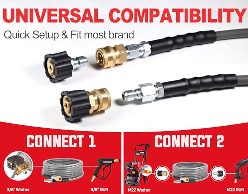 YAMATIC Non Marking 1/4" 4200 PSI Pressure Washer Hose 50 FT for Hot/Cold Water Rubber Wire Braided, Kink Resistant Swivel Quick Connection, Industry Grade for Power Washer, Super Wear Resistant