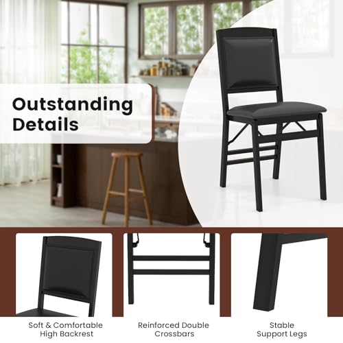 Image of COSTWAY Folding Dining Chairs Set of 4, Wooden Kitchen Side Chairs w /Padded Seat, Solid Wood Frame, 400 LBS Load Bearing, No Assembly Needed, Vintage Foldable Chairs for Dining Living Room, Black