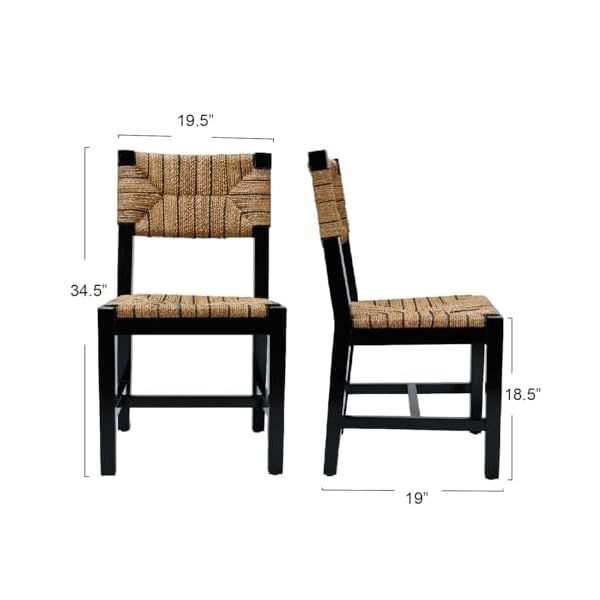 Creative co op willowbrook solid wood and natural woven seagrass rope dining chair mahogany black finish set of 2  urban country home decor
