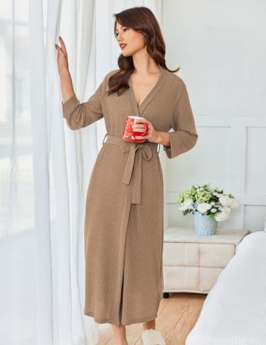 Image of Ekouaer Women's Robe Long Waffle Knit Bathrobe Lightweight Soft Kimono Robes Loungewear S-XXL