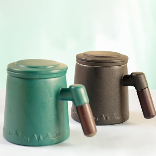Image of Udyan Tea Infuser Mug | Ceramic Made Mug with Removable Infuser & Mesh Filter | Stylish Design with Easy Grip & Pouring (Forest Green)
