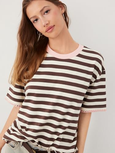 Image of CIDER Women Striped Tops Oversized Loose Crew Neck T-Shirts Short Sleeve Casual Summer Tee Shirts