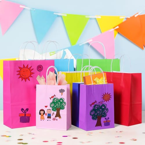 Image of BLEWINDZ 32Pcs 10.6 inch Medium Gift Bags with Tissues, Paper Party Favor Bags with Handles, Rainbow Goodie Bag for Birthday, Wedding, Party Supplies