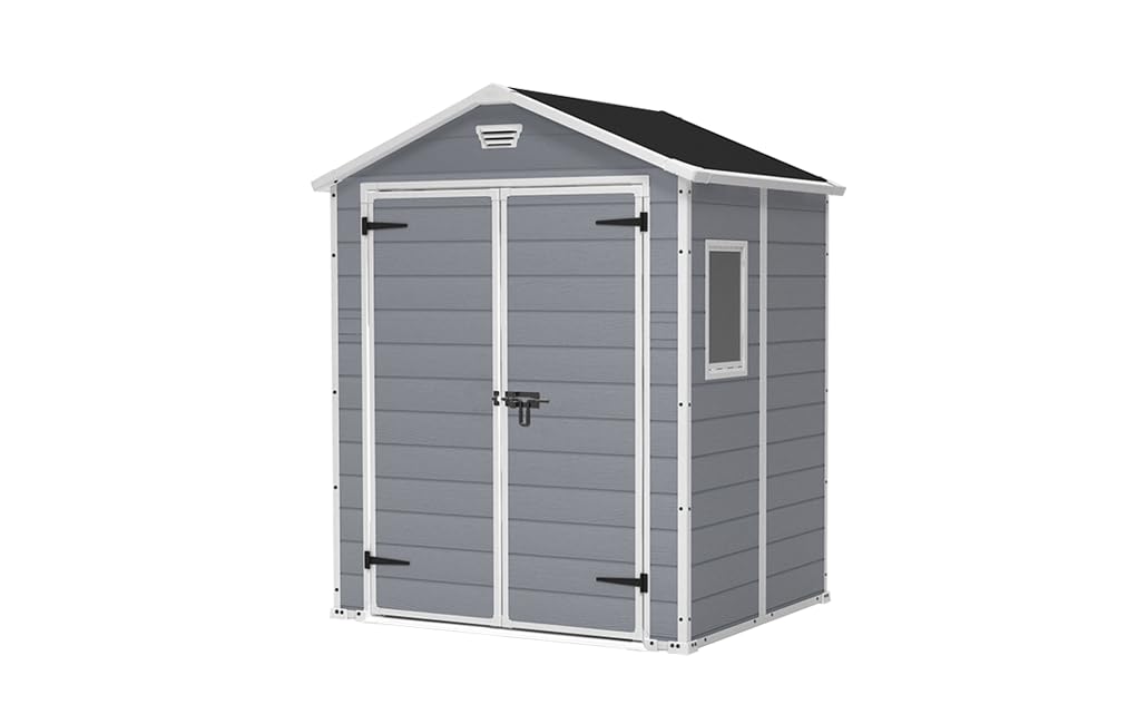 Keter Manor 6X5 - Caseta de jardín, 185x152x226 cm y 2,5m2, Suelo, Sistema de ventilación, Puerta y Ventana, Resistente al Agua, Color Gris - 3