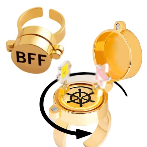 2Pcs Upgraded Best Friends Forever BFF Rings, New Fun Buckle and Bettle Rotating Bearings Rings, Cartoon Anime Aesthetic Friendship Jewelry Gifts