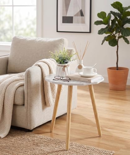 Image of UHUD CRAFTS Multipurpose Wooden Coffee Table /Centre Table /Side Table /End Table /Tea Table for Living Room, Bedroom, Balcony & Office - White Marble - 14x17 Inches