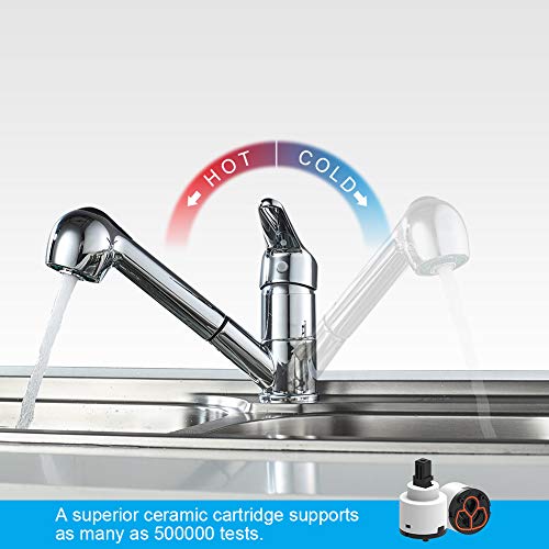 Ibergrif M14550, Mitigeur de Cuisine Extractible, Robinet de Cuisine avec Douchette, Mitigeur Evier Bec Bas, Robinet d'Évier de Cuisine Rotatif à 360°, Chromé, Argent – Image 5