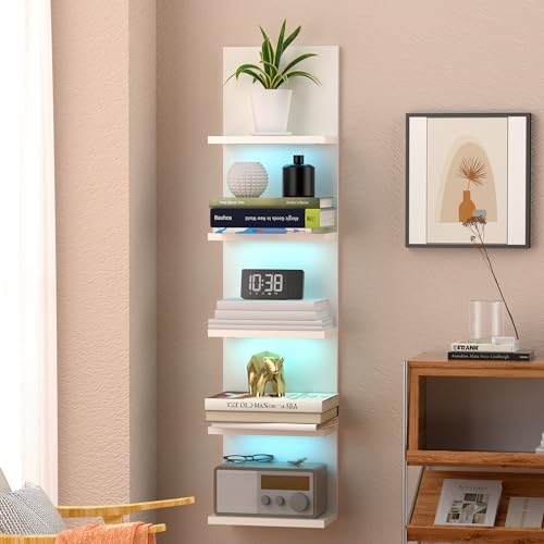 5-Tier Wall Shelf Unit with RGB Light, Floating Lack Shelf for Wa...