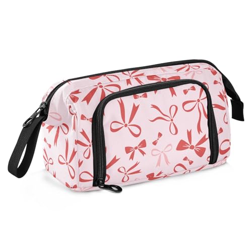Image of Bow Pink Pencil Case Pouch Big Capacity Pencil Bag Box Organizer Pen Case with Handle Stationery Organizer for Kids Boys Girls Women College Office