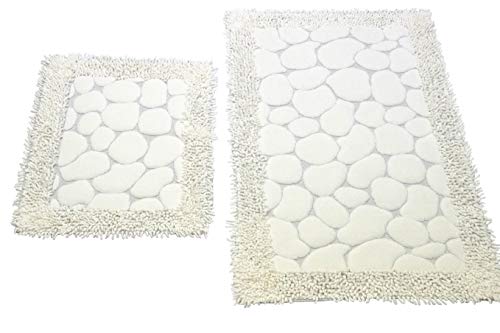 CARPETIA Badematten Set 2-teilig - waschbar - Steinoptik cremefarben, Größe 50x60cm + 60x100 cm – Bild 3