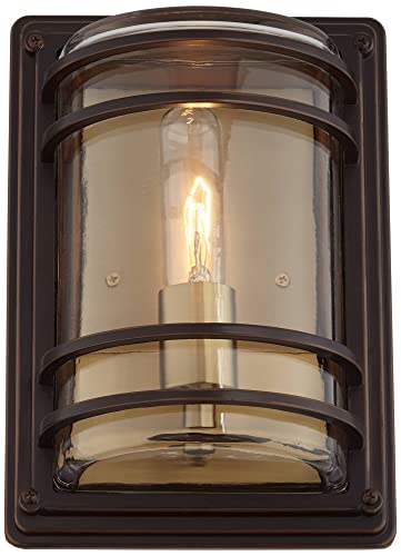 Image of John Timberland Habitat Industrial Rustic Wall Light Sconce Bronze Warm Brass Hardwired 7 1 /2 inch Fixture Clear Glass Shade for Bedroom Bathroom Vanity Reading Living Room Hallway House Home Decor