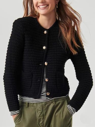 Womens Cardigan Sweaters Vintage Cable Knit Sweater Tweed Jacket Y2K Cropped Cardigan Old Money Aesthetic Clothing4